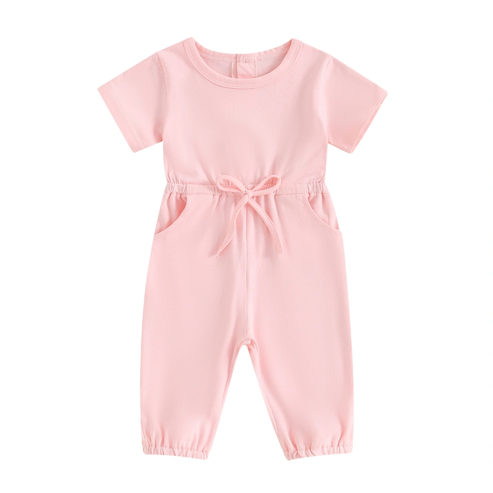 Baby Summer Romper Short Sleeve Round Neck Solid Color Jumpsuit