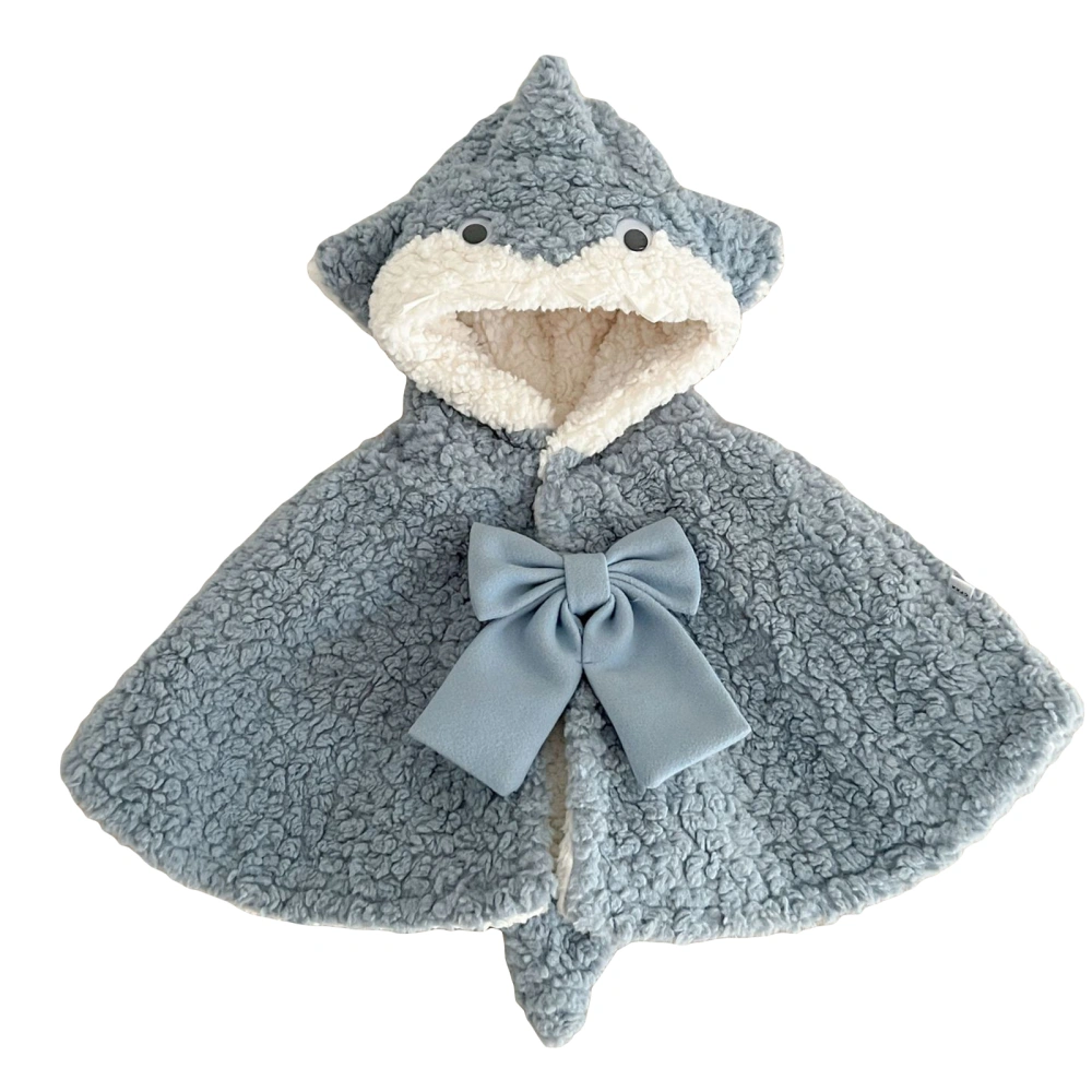 Baby Girls Fuzzy Chunky Warm Shark Bow Soft Touch Buckle Hooded Cape 