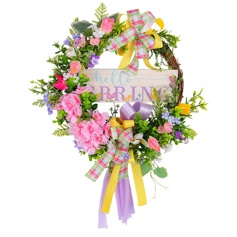 Spring Wreaths for Front Door, Artificial Flower Wreath with Bow