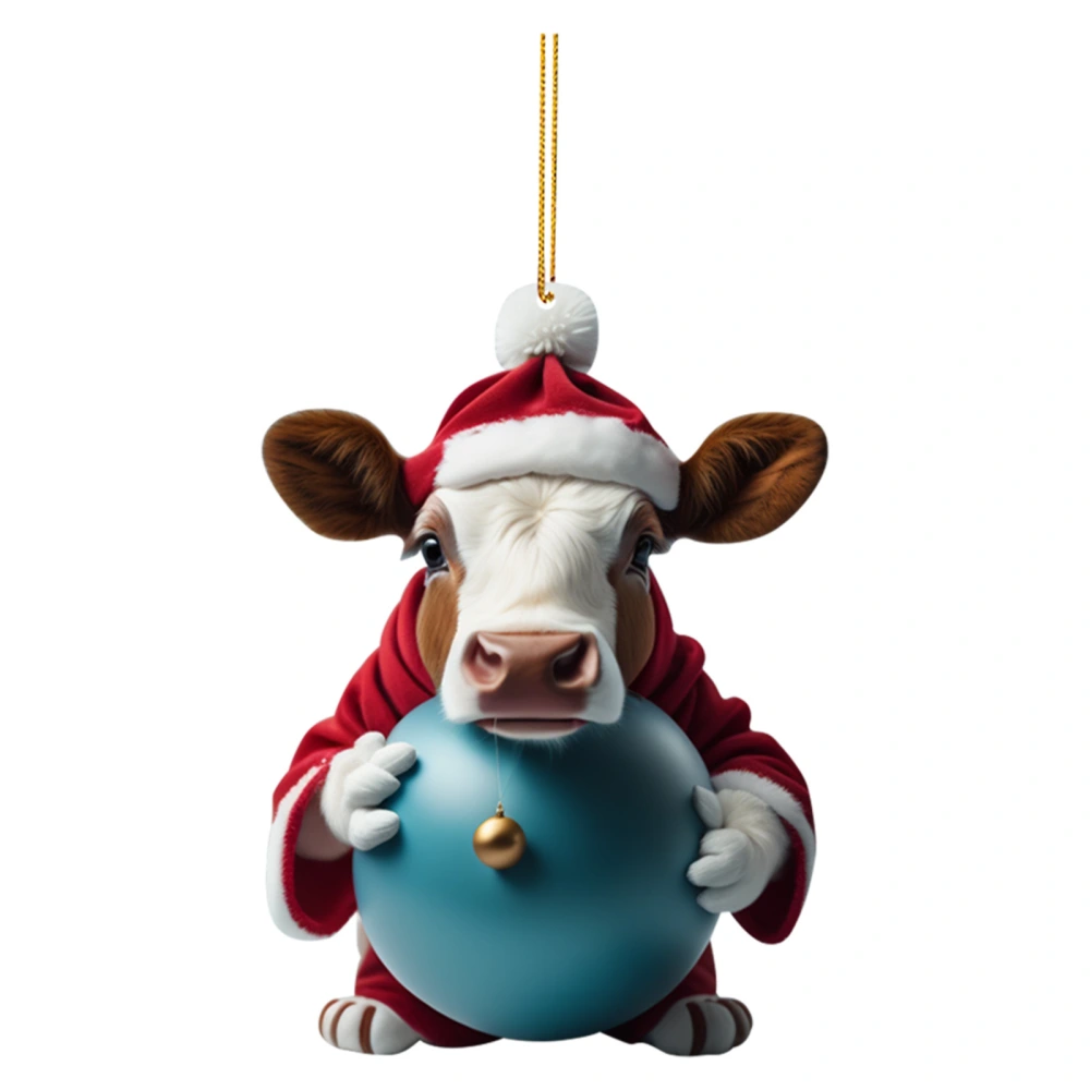 Christmas Highland Cattle Wearing a Santa Hat Pendant Decoration