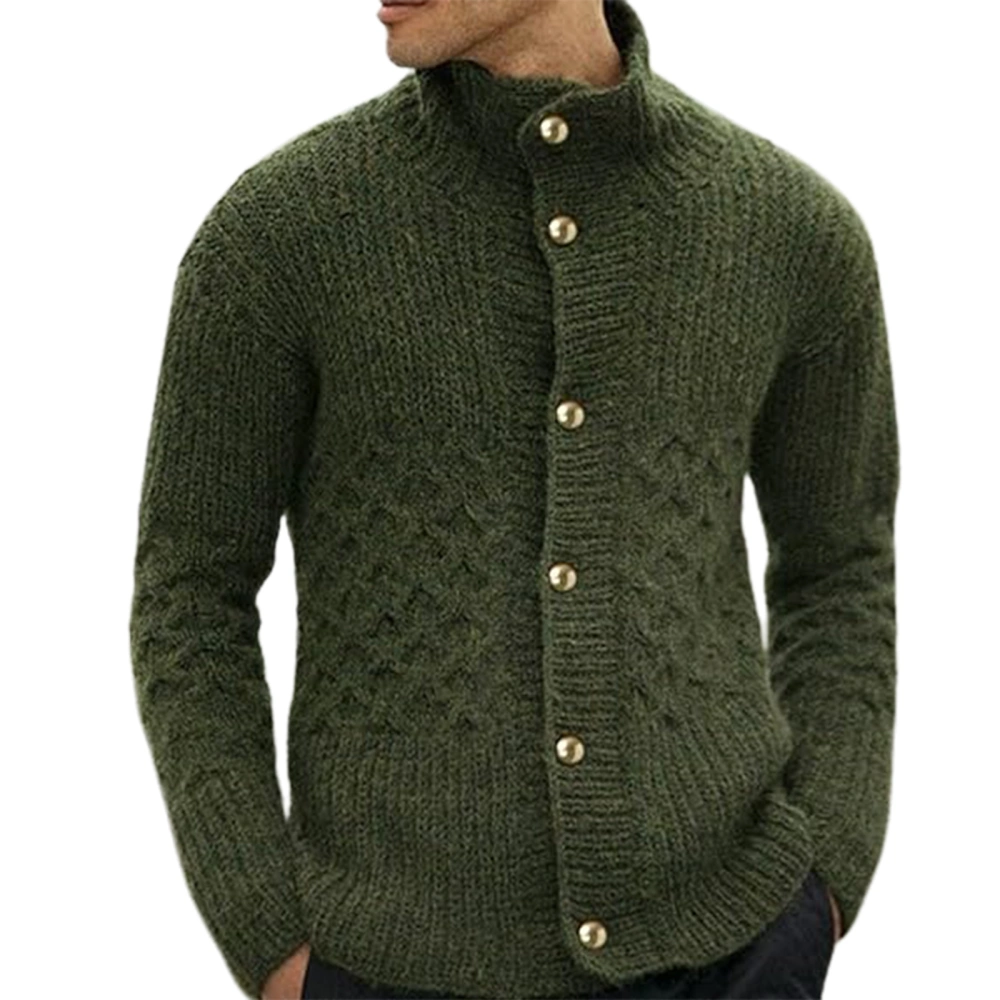 Men's Long Sleeve Cardigan, High Neck Knit Cable Button Down Sweater