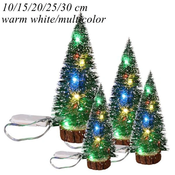 Mini Christmas Tree Small Pine Tree with Wooden Bases and LED Light for Xmas Holiday Party Christmas Decor (5 Sizes)