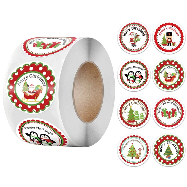 100pcs Christmas Stickers Roll Cartoons Gift Cards Party Package Cute Santa Label Sealing Decor Party Decorative Stickers