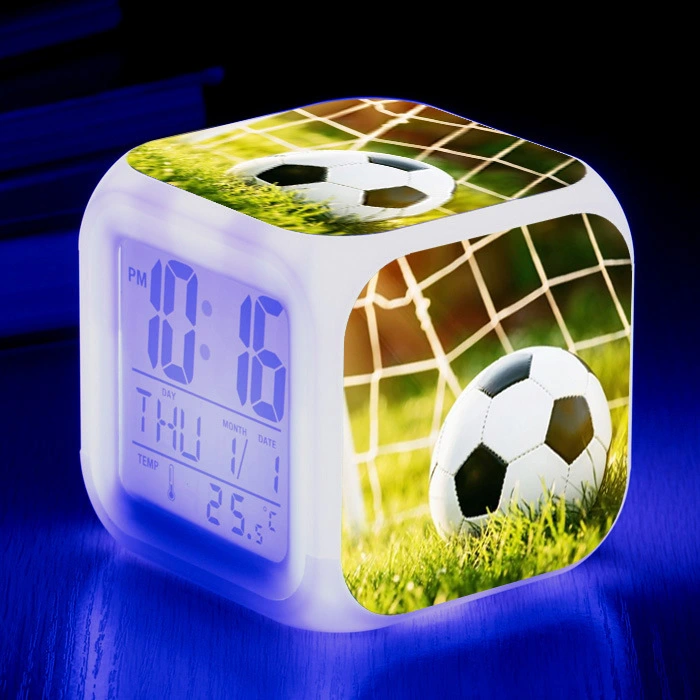 Football Pattern Little Alarm Clock Square Clock Student Children Mute Alarm