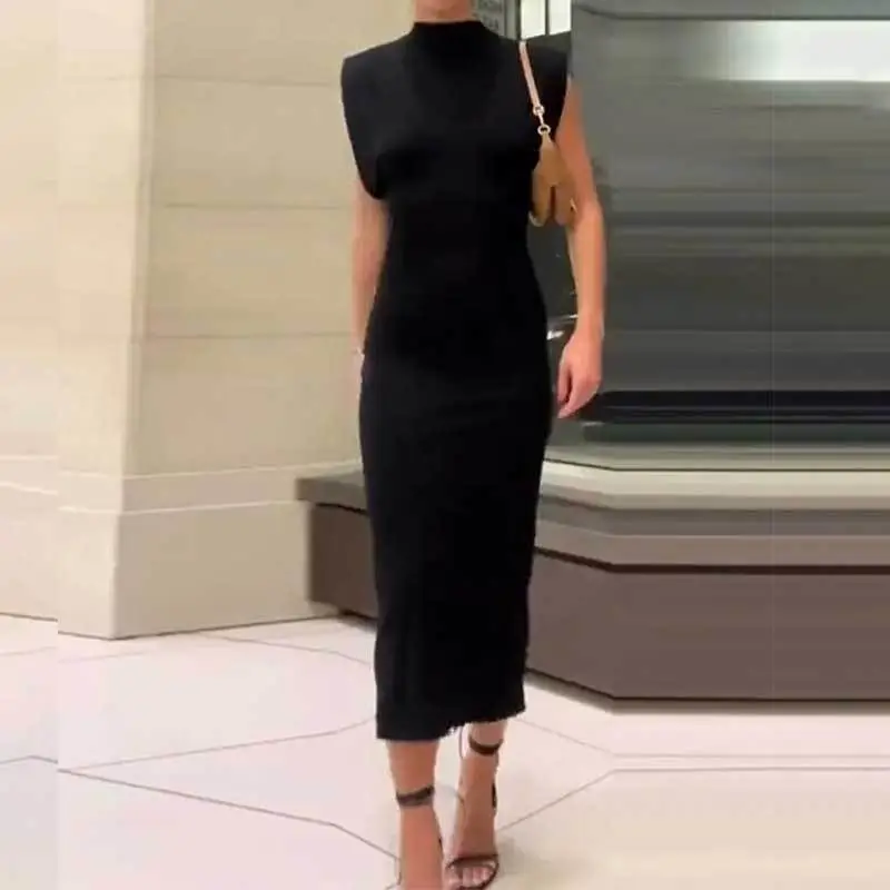 New Elegant High-grade Dress Solid Color Sleeveless Sheath European And American Style Dress