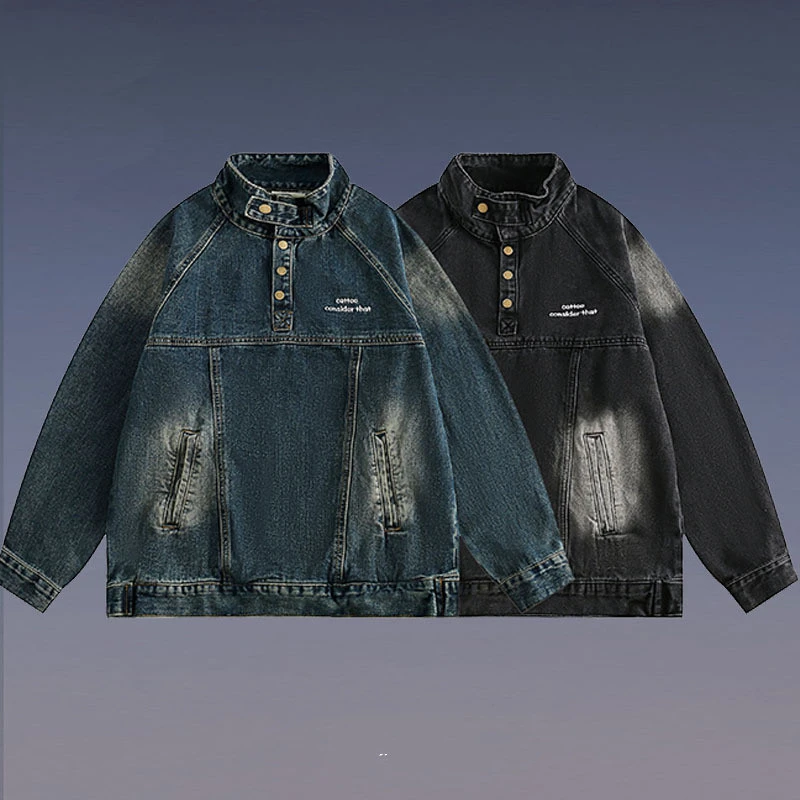 American High Street Retro Heavy Industry Washed Denim Jacket Men And Women Street Pullover Top