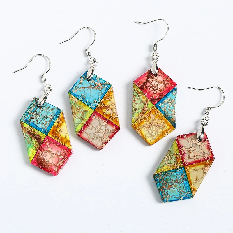 Natural Crystal Agate Hexagonal Earrings