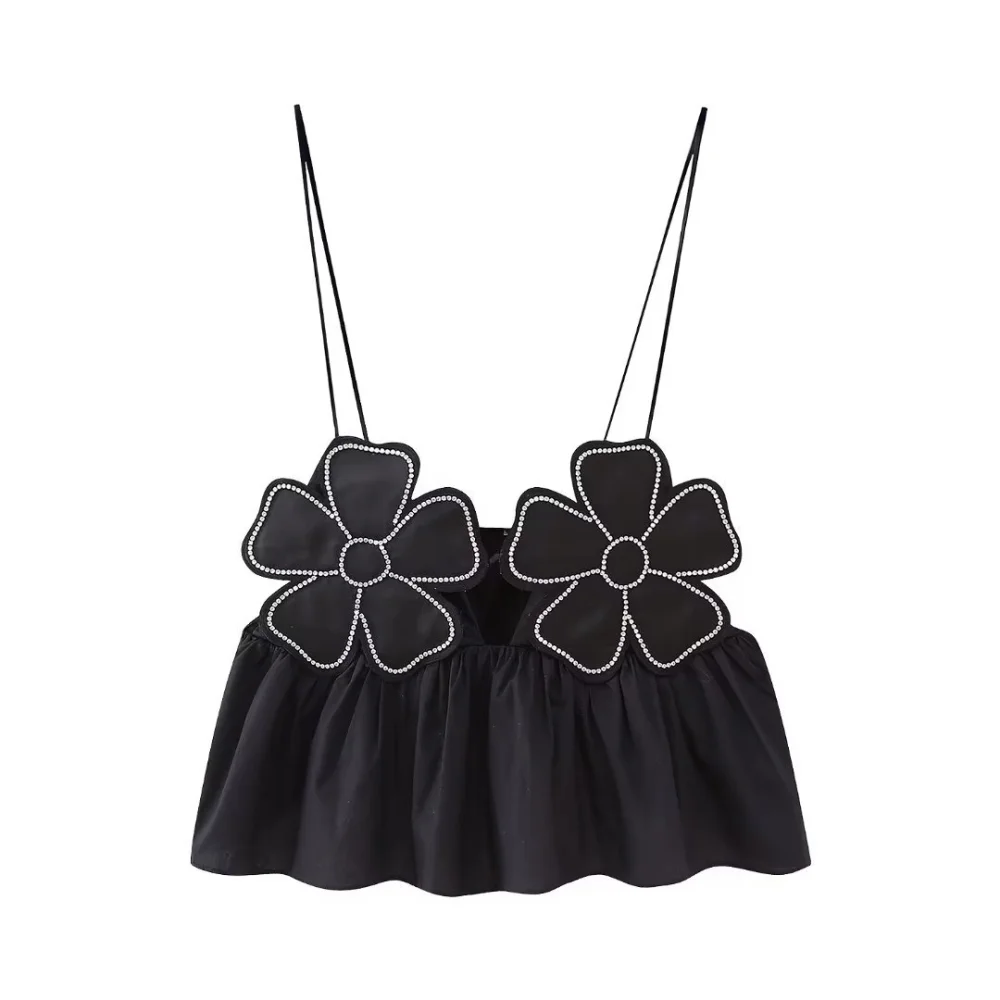 Women's European And American Style Flower Decoration Short Camisole Top