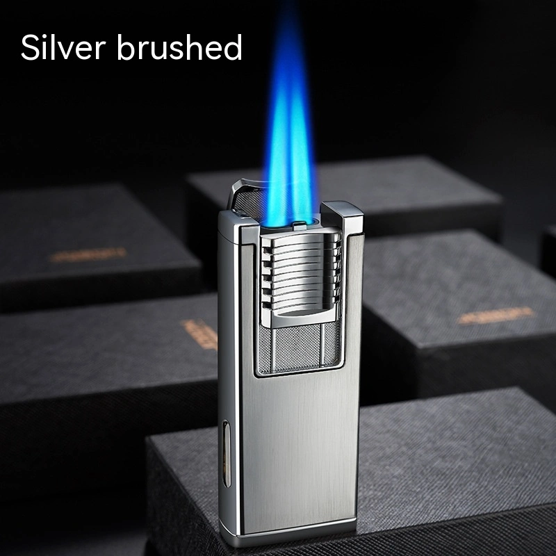 Double Fire Straight Blue Flame With Hidden Cigar Cutter Lighter