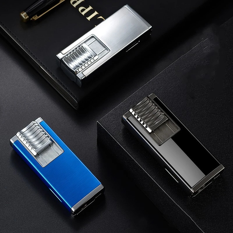 Double Fire Straight Blue Flame With Hidden Cigar Cutter Lighter