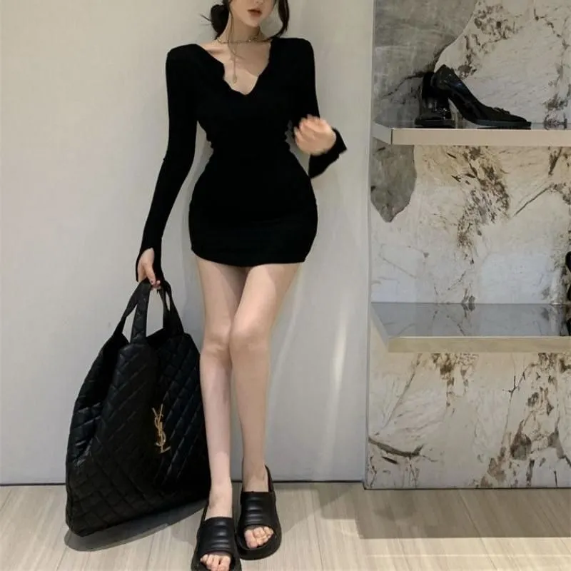 Long Sleeve Dress Women's Sexy Skirt Slim Fit Waist Hip Skirt