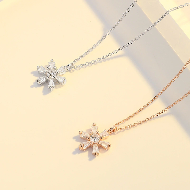 Sterling Silver Snowflake Necklace Female Zircon Winter Christmas Ornament