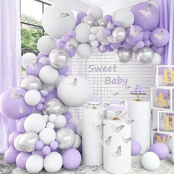 Purple Butterfly Balloon Garland Suit Lavender Purple White Metal Silver