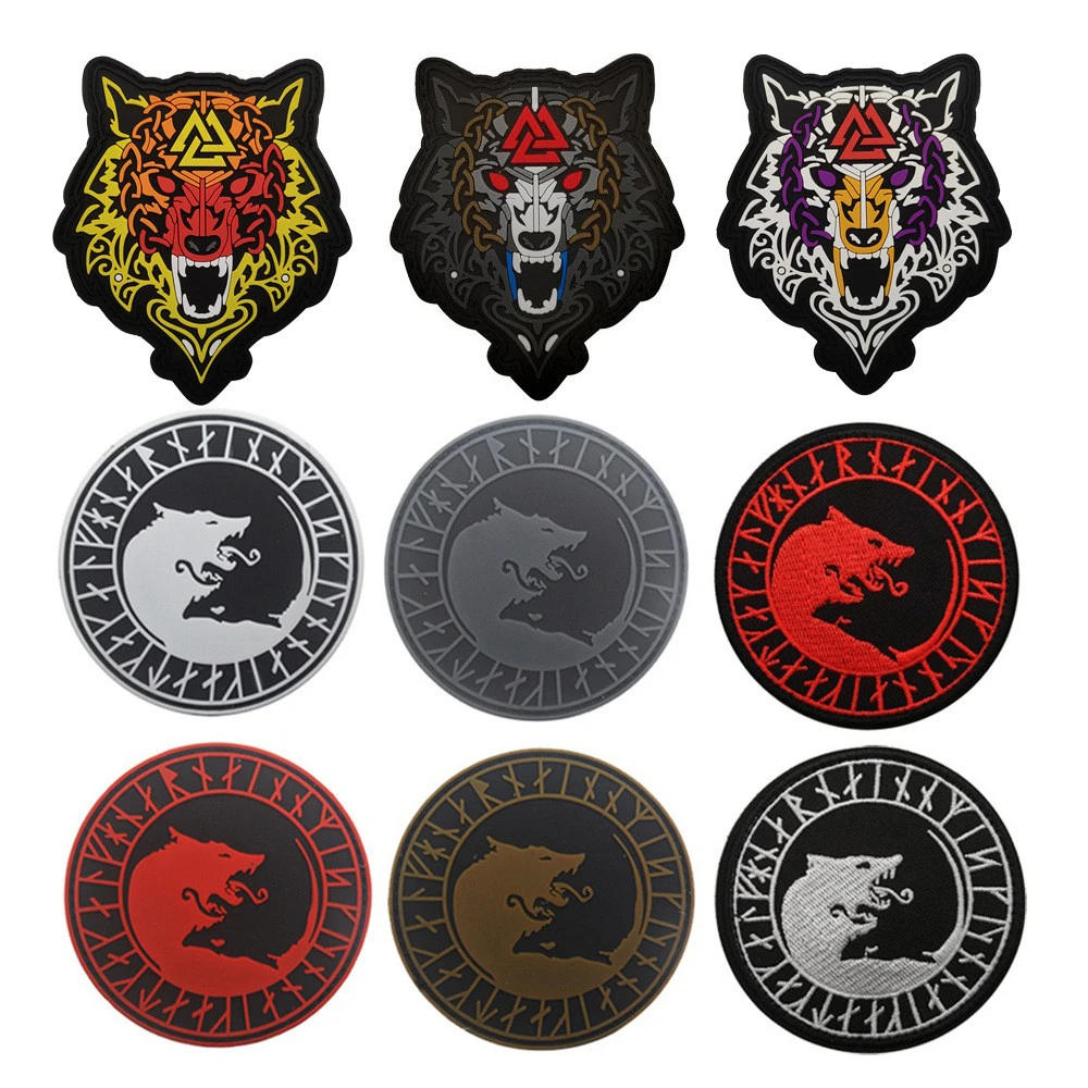 Viking Wolf Patch Cloth Sticker Wolf Head Armband Velcro Backpack Stickers Chapter