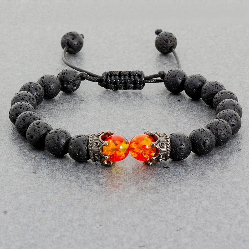 Volcanic Rock Woven Vintage Double Crown Beaded Bracelet