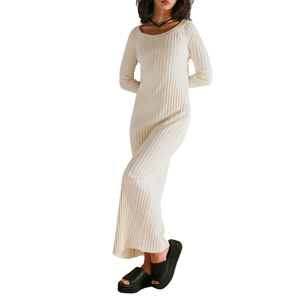 Women Knitted Sweater Dress Casual Ribbed Long Sleeve Party Dress