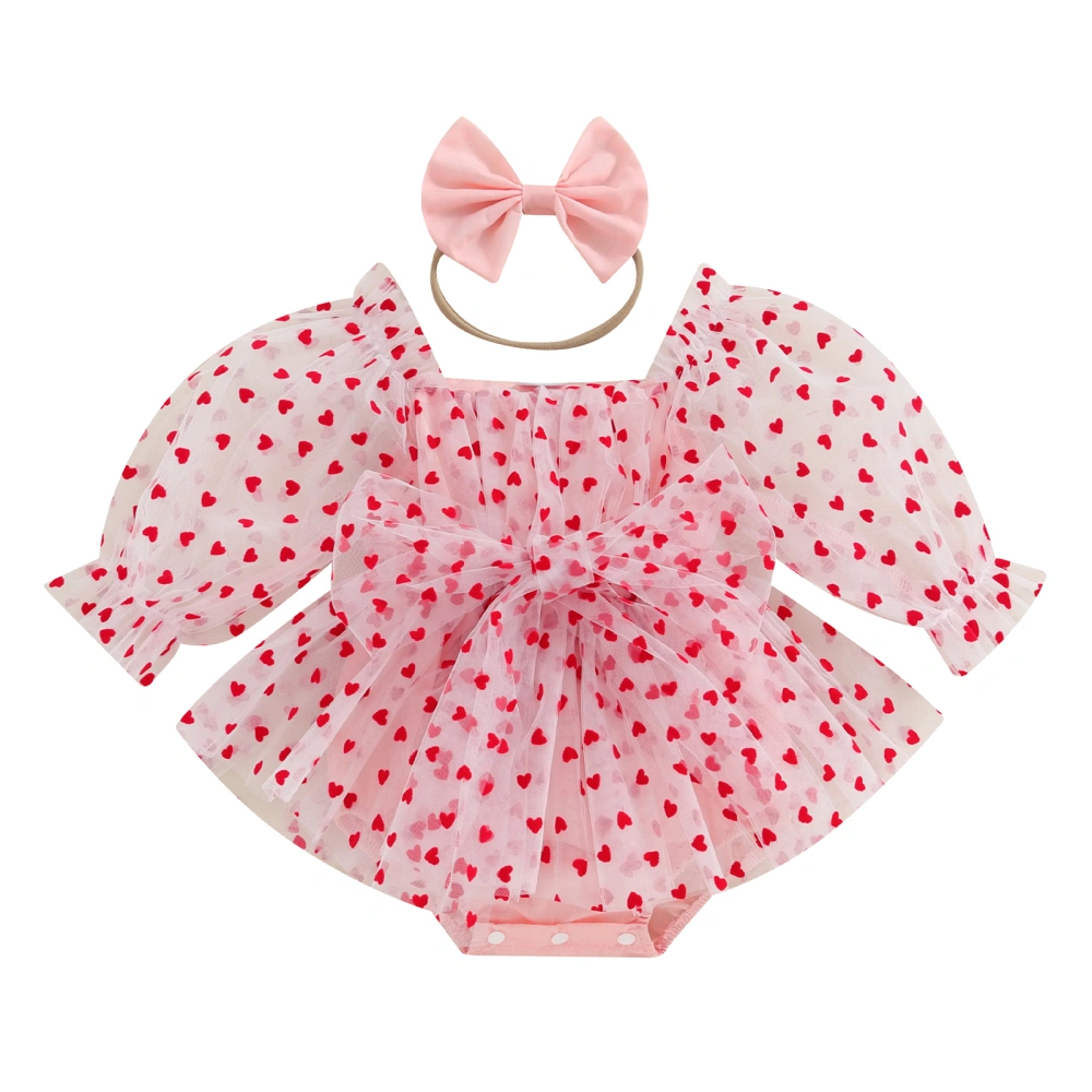 Girls Valentine's Day Dress Print Long Sleeve Jumpsuit + Headband