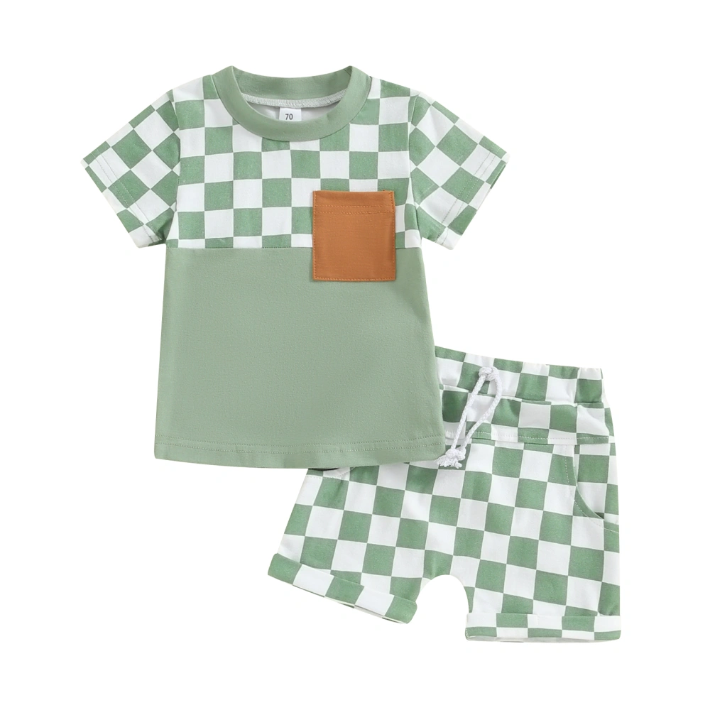 Boy Summer Clothes Checkerboard Print Short Sleeve T-Shirt Shorts