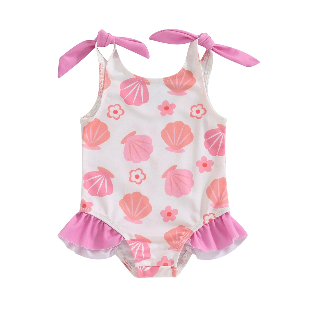 Infan Toddler Baby Girl Sleeveless Shell Print Frill Trim Swimsuit 