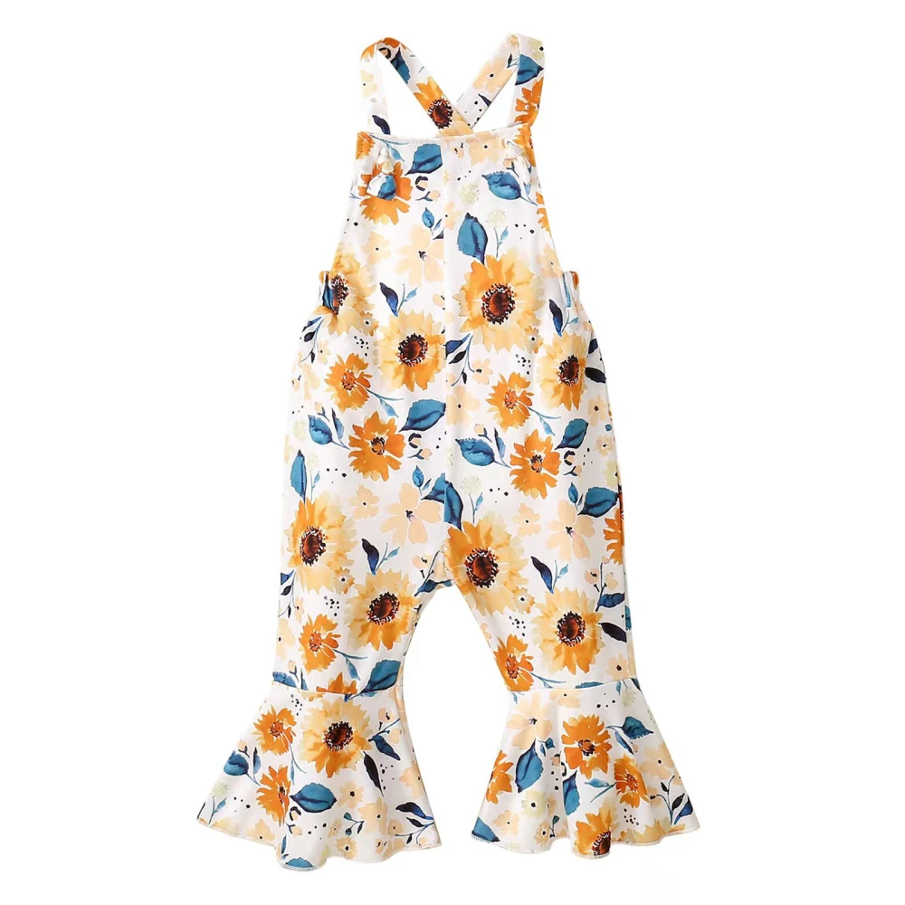 Baby Girl Sleeveless Romper Floral Print Summer Overalls Flared Pants