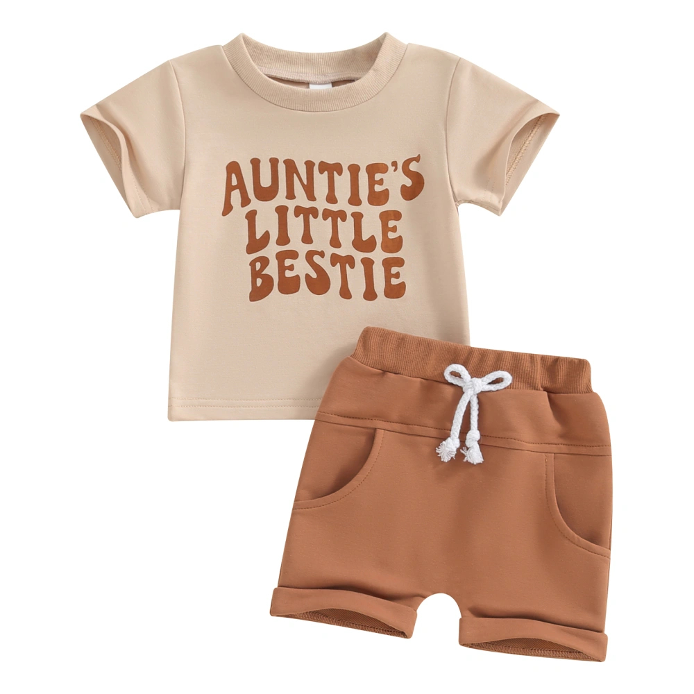 Toddler Boys Short Sleeve Letter Print Tops and Solid Color Shorts Set