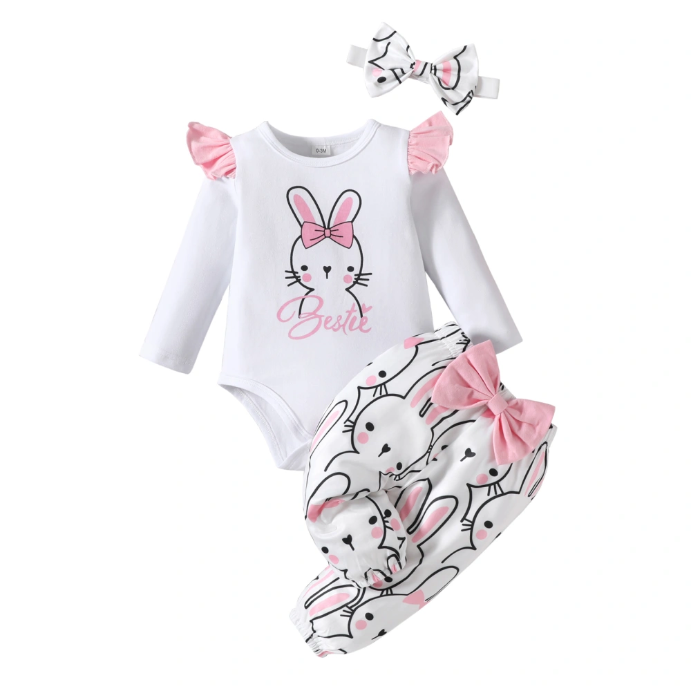 Baby Girls Easter Outfit, Rabbit Print Romper with Pants Headband