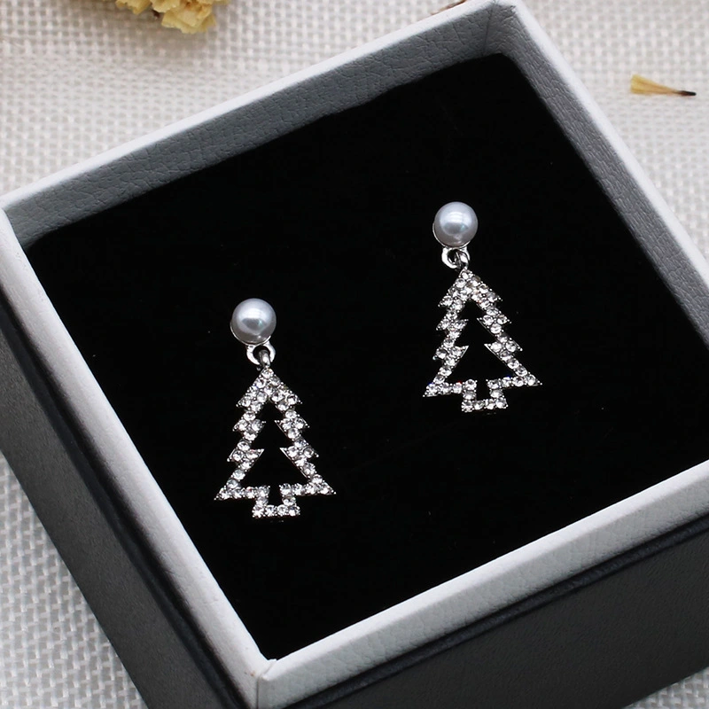 Diamond Christmas Tree Earrings Pearl Fashion Christmas