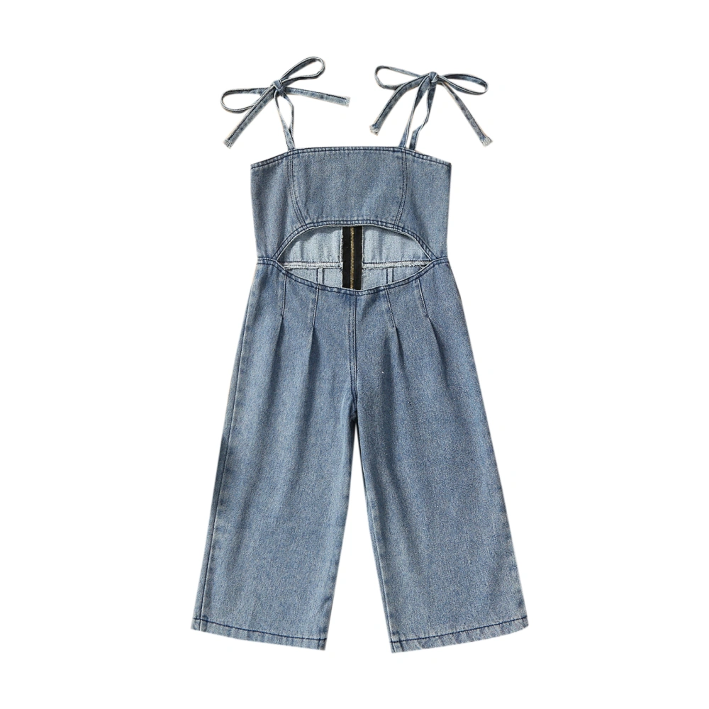 Baby Girl Denim Rompers Sleeveless Tie Shoulder Straps Jumpsuit Pants