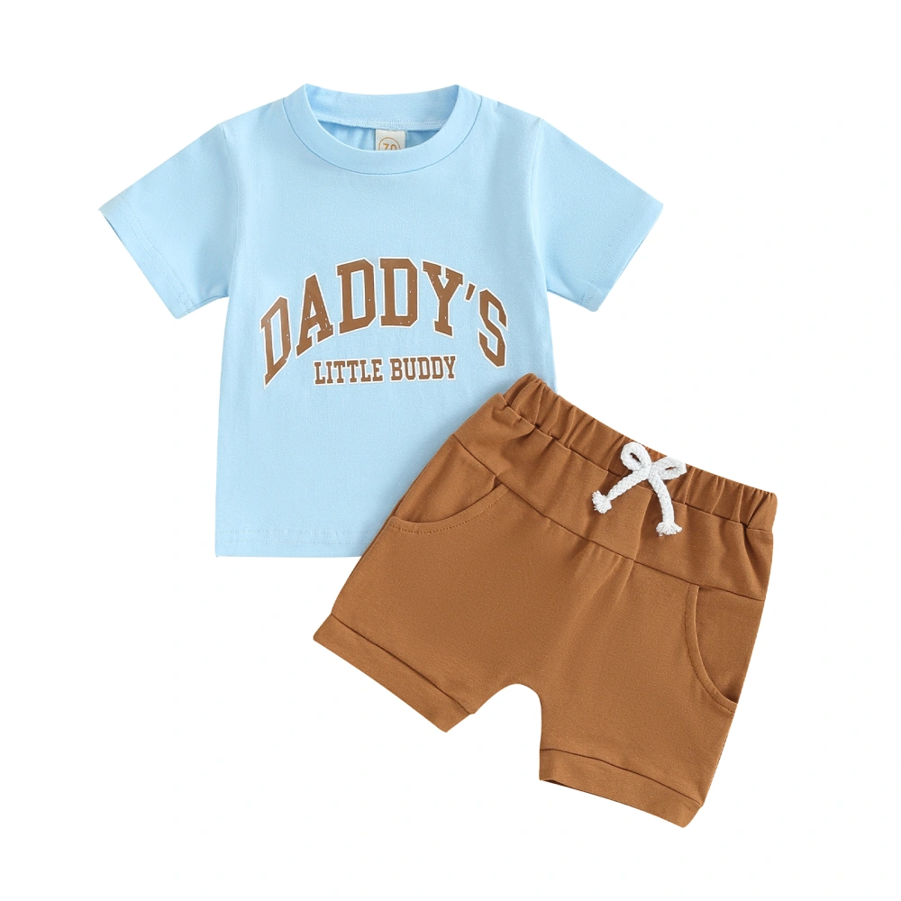 Boy Letter Print Short Sleeve T-Shirt with Solid Shorts 2Pcs Outfit