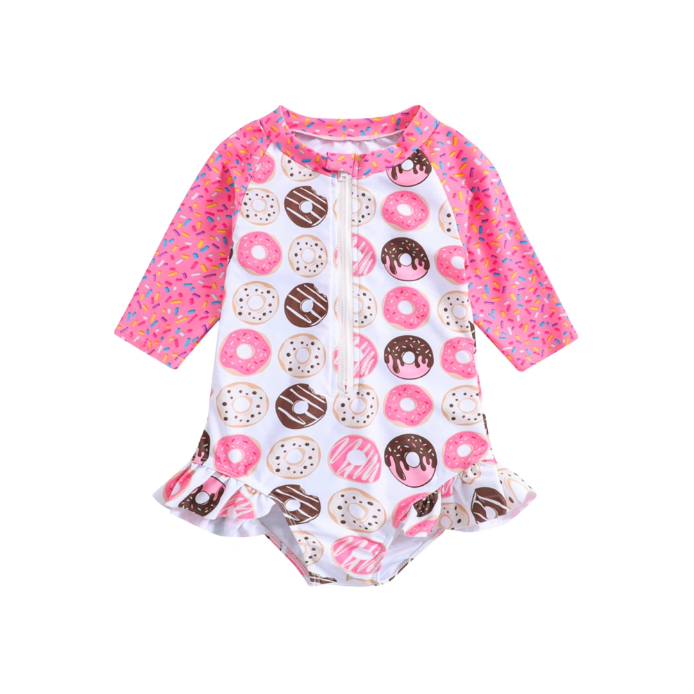 Girls Bikini Long Sleeve Swimsuit Starfish Donut Leaves Print Swimwear