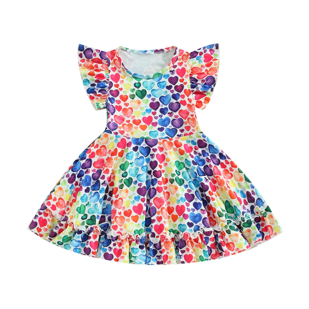 Baby Girl Valentine’s Day Dress Fly Sleeve Round Neck Heart Dress