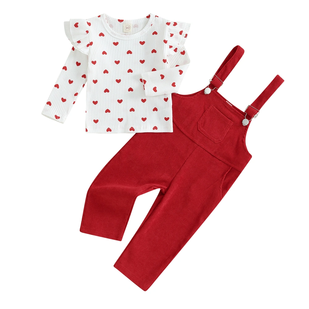 Toddler Girls Valentine's Day Outfits Heart Print Tops Suspender Pants