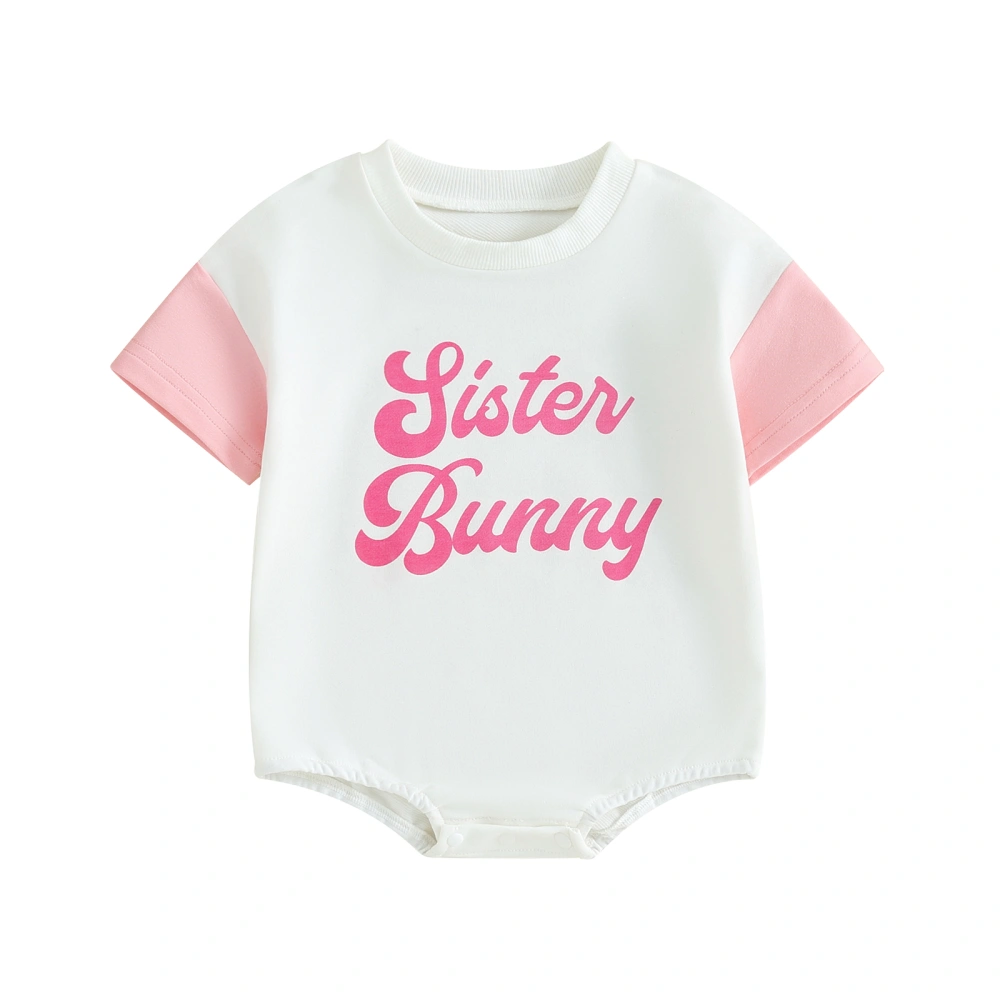 Baby Easter Romper Spring Short Sleeve Heart Letter Print Bodysuit