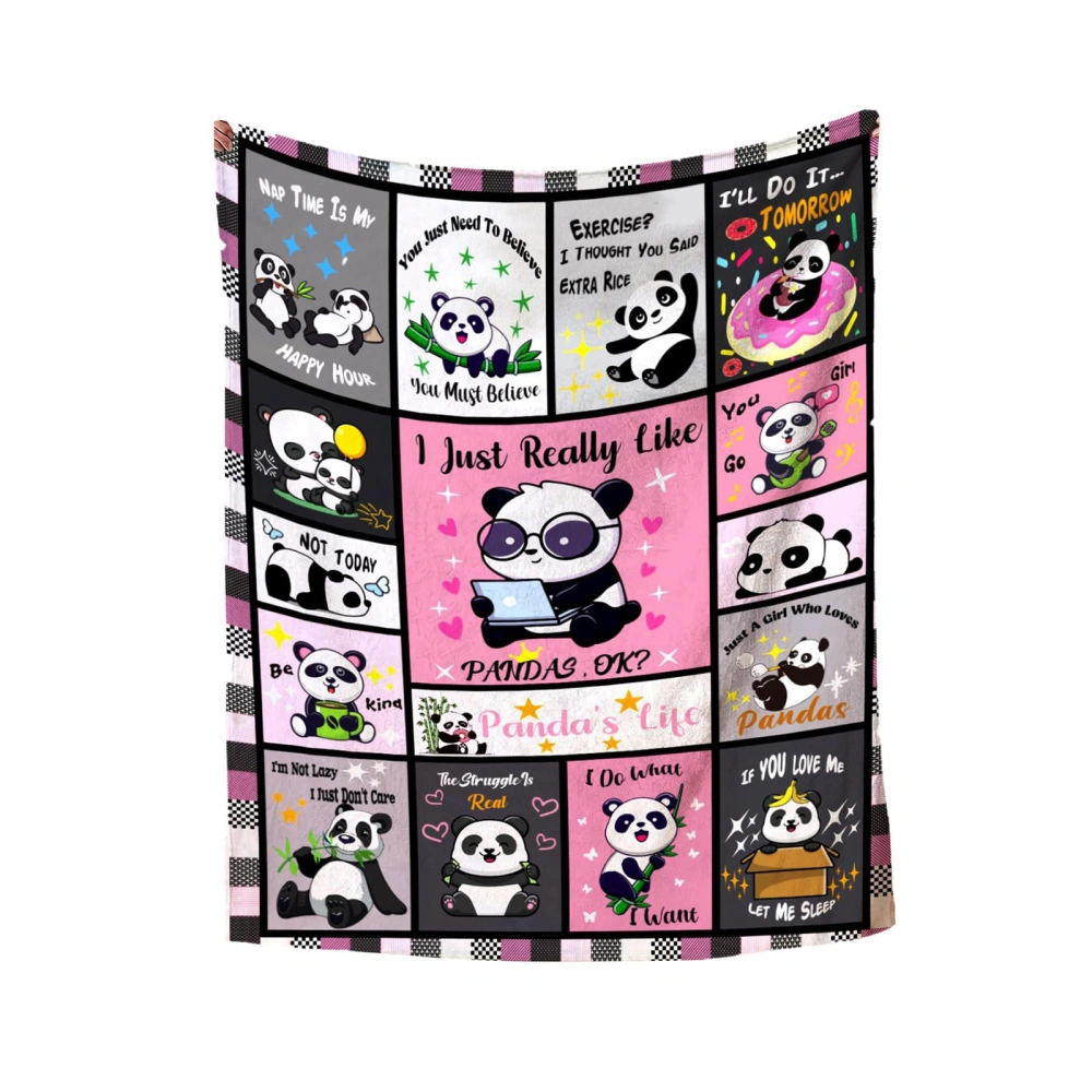 Cute Throw Blankets Cartoon Panda Cat Fish Cow Print Flannel Blankets