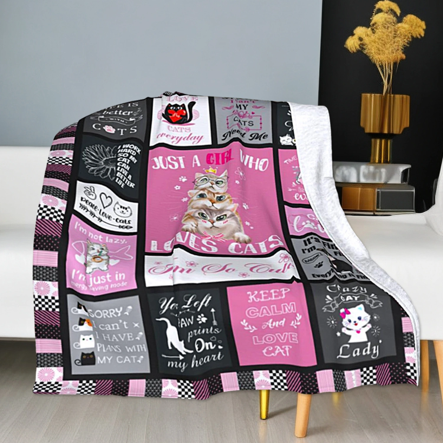 Cute Throw Blankets Cartoon Panda Cat Fish Cow Print Flannel Blankets