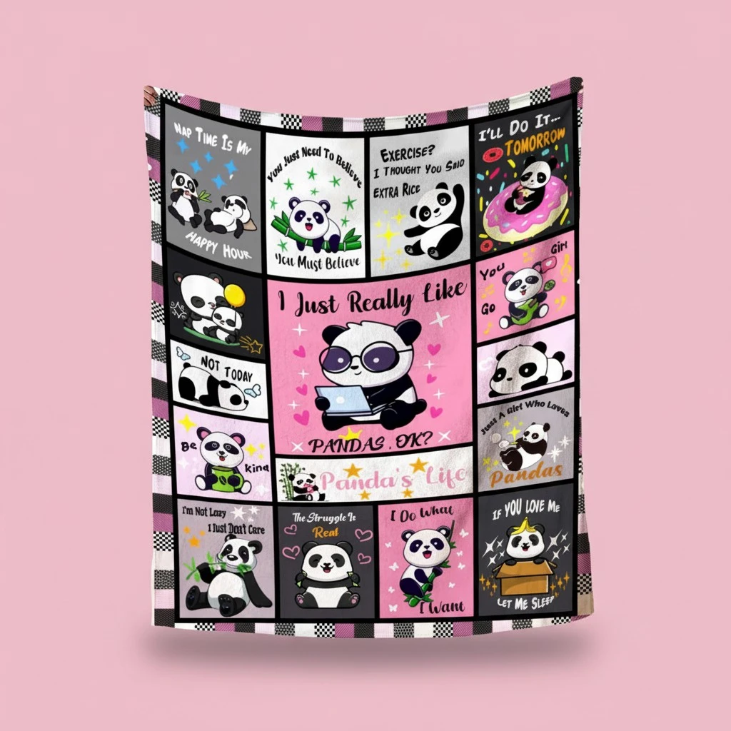 Cute Throw Blankets Cartoon Panda Cat Fish Cow Print Flannel Blankets
