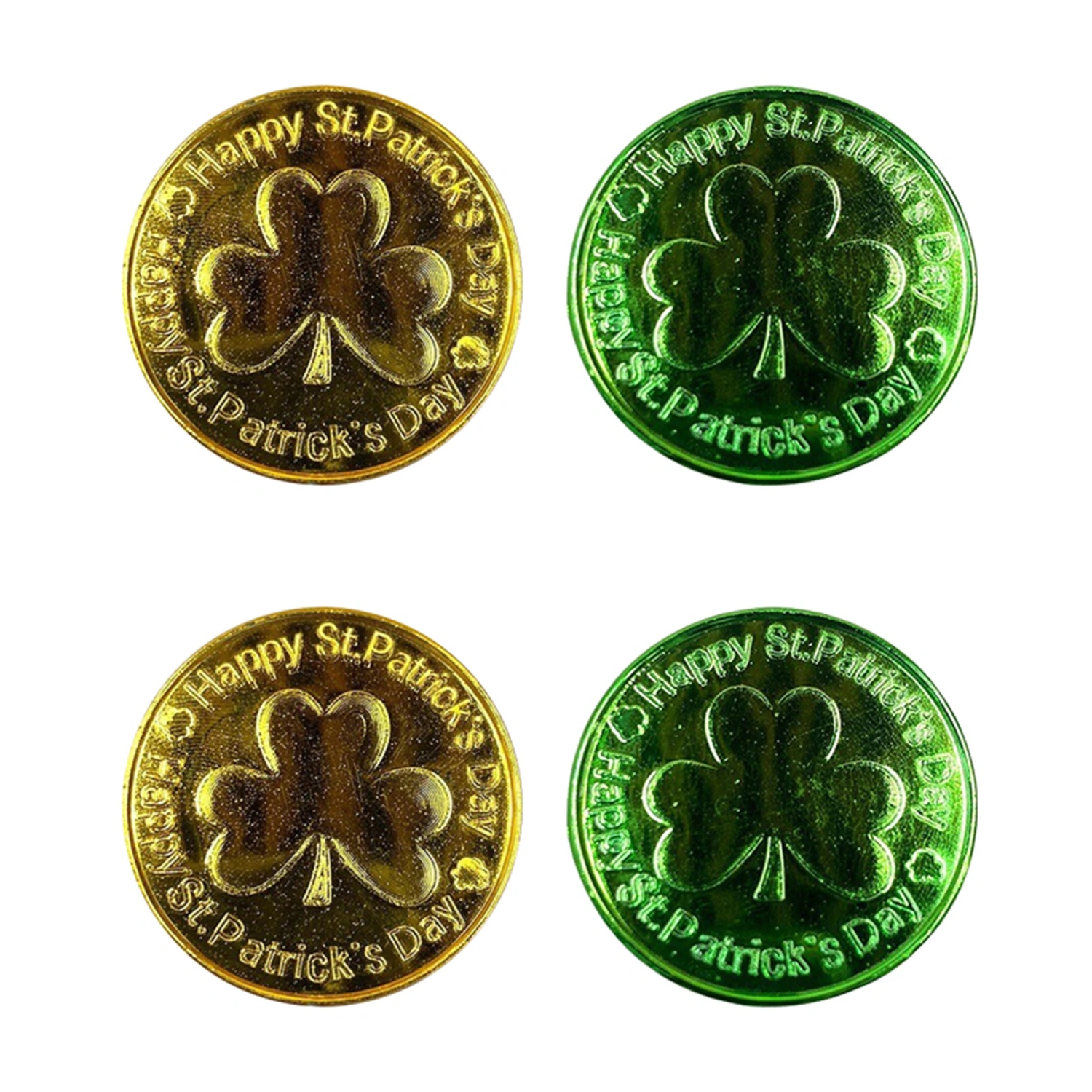 Shamrock Plastic Coins Green Gold Good Luck Irish Day Coins for Party