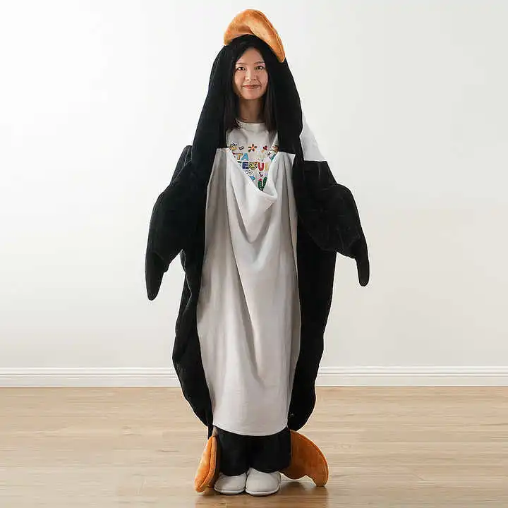 Penguin Blanket Super Soft Cozy Flannel Wearable Blanket Hooded Sleeping Bag