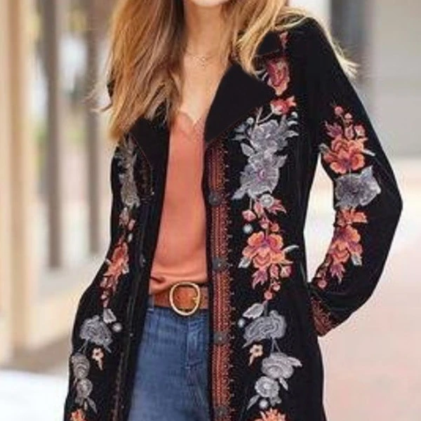Women's Temperament Commute Mid-length Printed Coat
