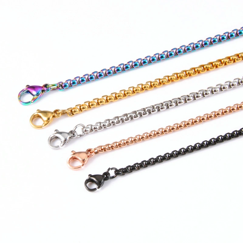 2mm-4mm Stainless Steel Square Pearl Chain Necklace