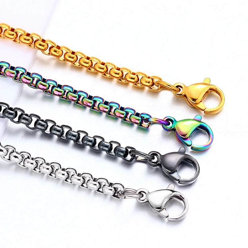2mm-4mm Stainless Steel Square Pearl Chain Necklace