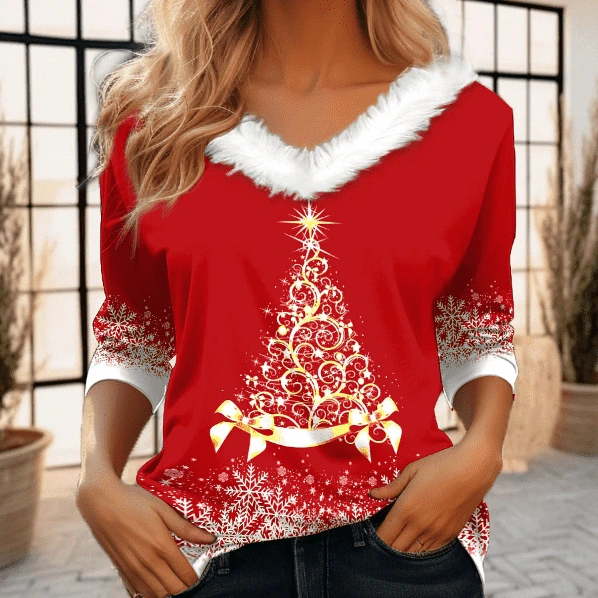 Women's Fashion Casual Long Sleeve V-neck Pullover T-shirt