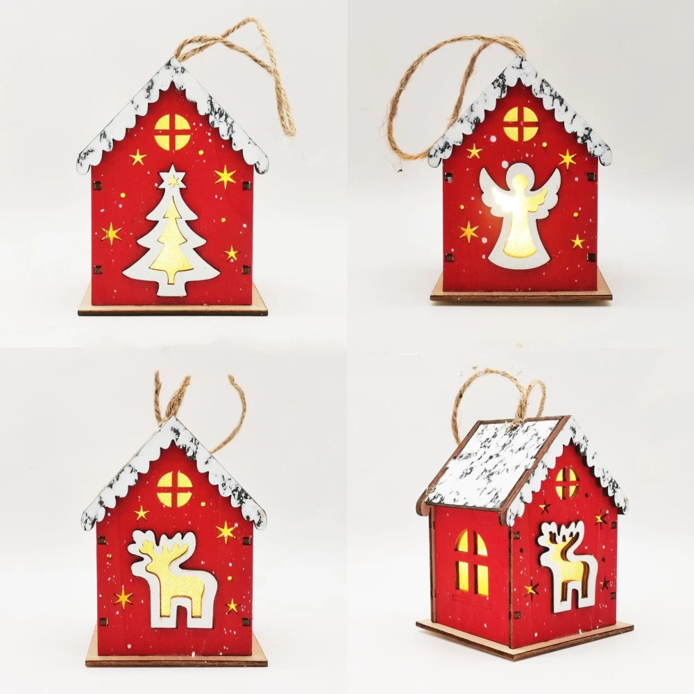 Christmas Crafts Wooden Luminous Small House Pendant