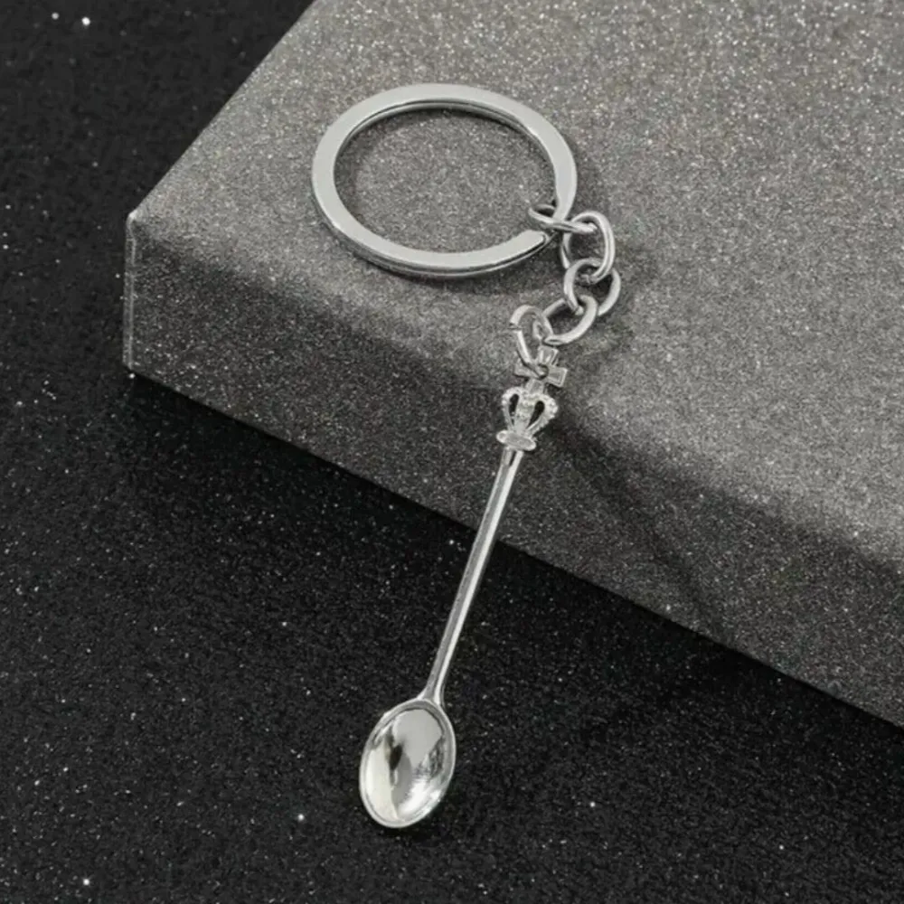 Gold, Silver Accessories Spoon Keychain Classical Crown Shape Pendant Bag Key Ring Small Gift Jewelry