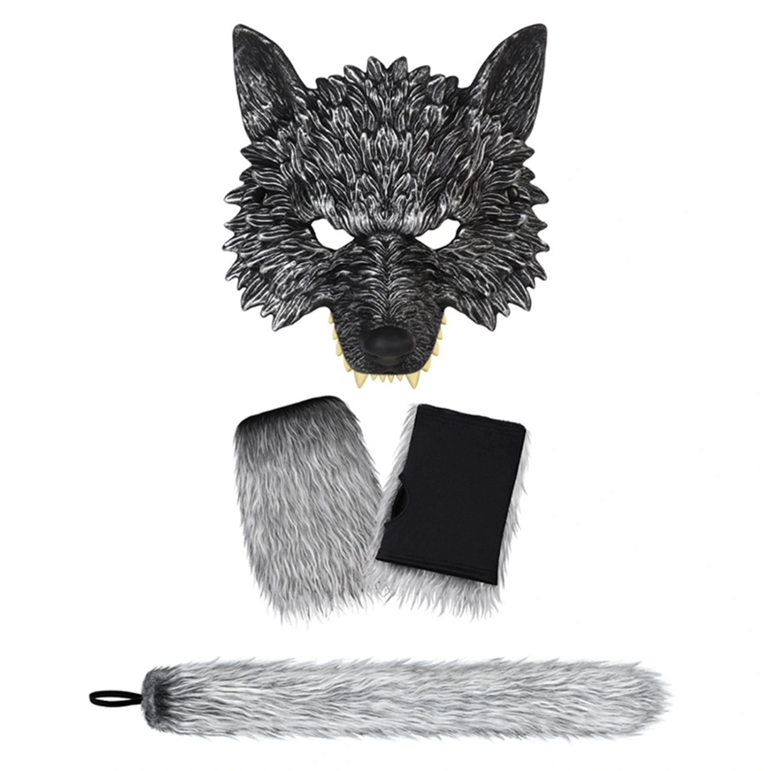 Werewolf Wolf Costume Halloween Wolf Facewear, Gloves and Tails Set