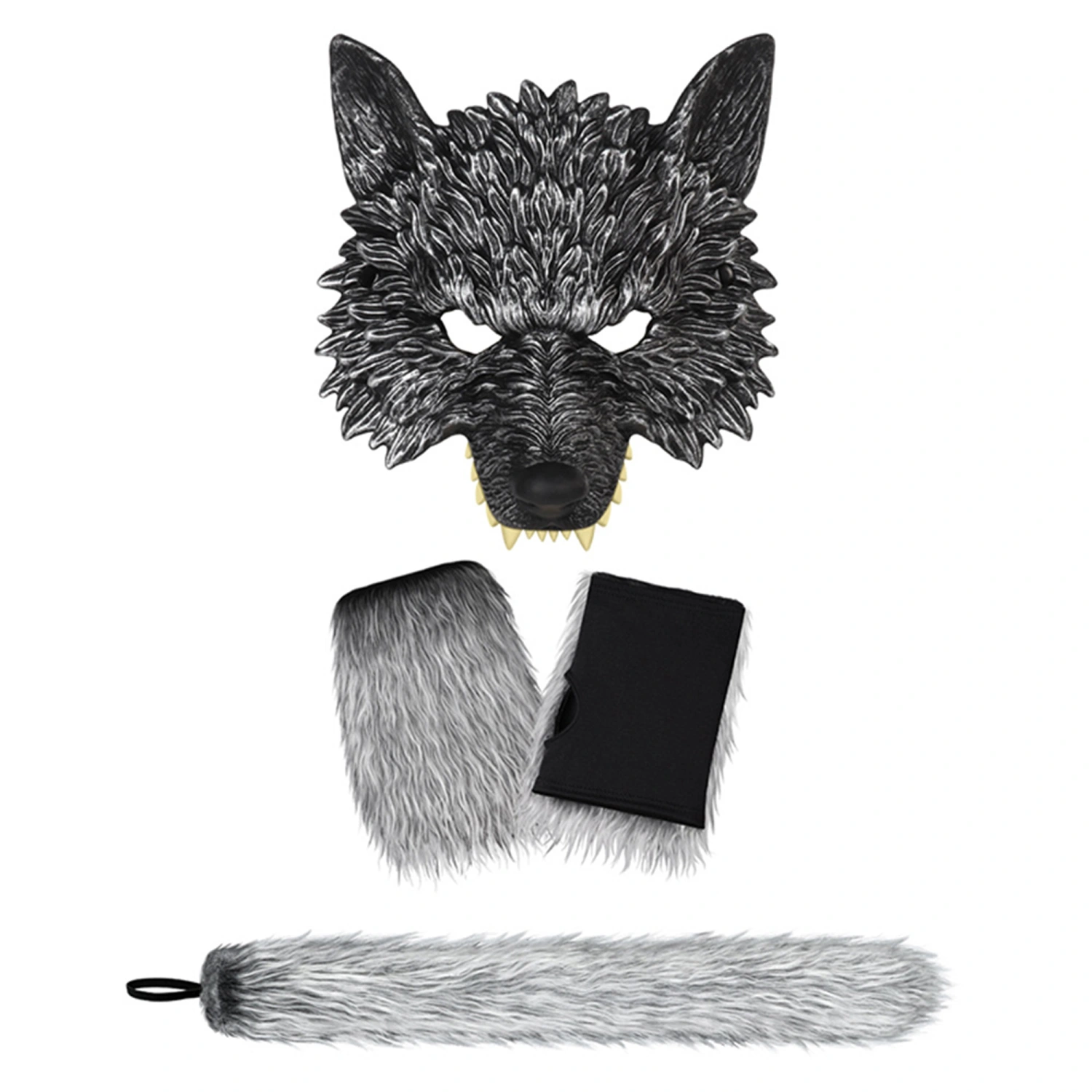 Werewolf Wolf Costume Halloween Wolf Facewear, Gloves and Tails Set
