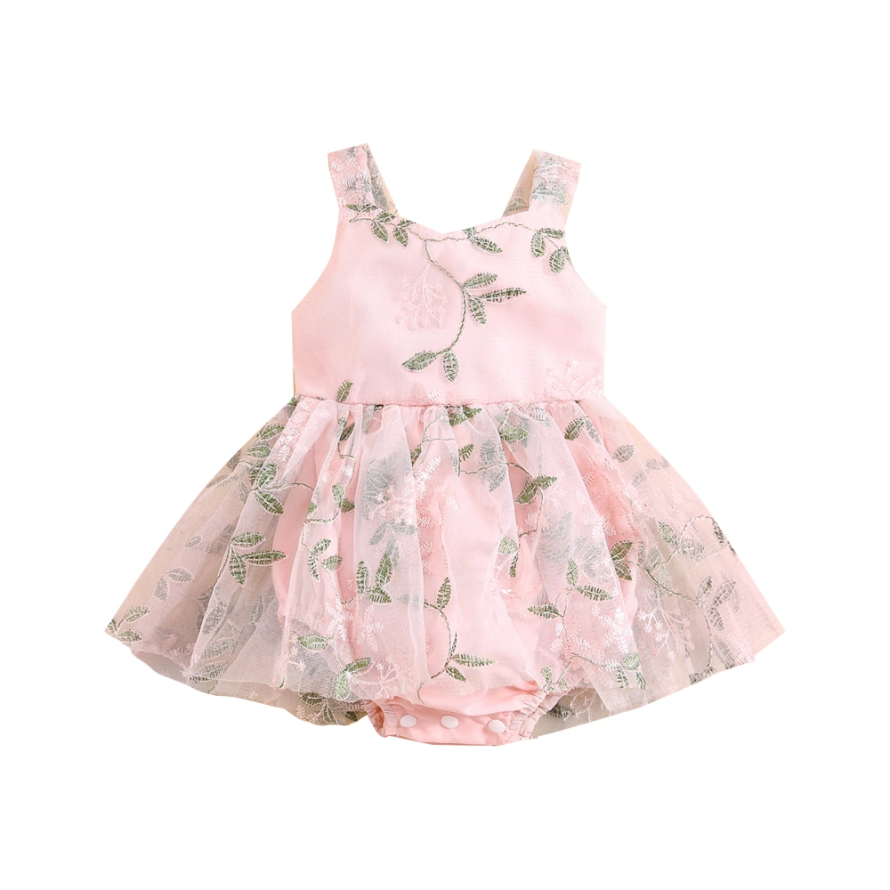 Baby Girls Romper Dress, Sleeveless Embroidery Flower Bodysuit