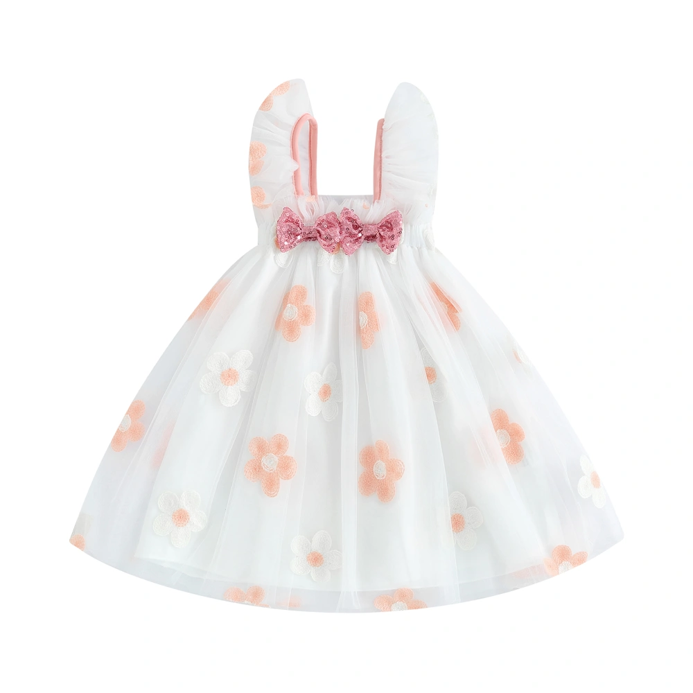 Baby Girls Dress Flower Embroidery Sequins Bowknot Tulle Dress