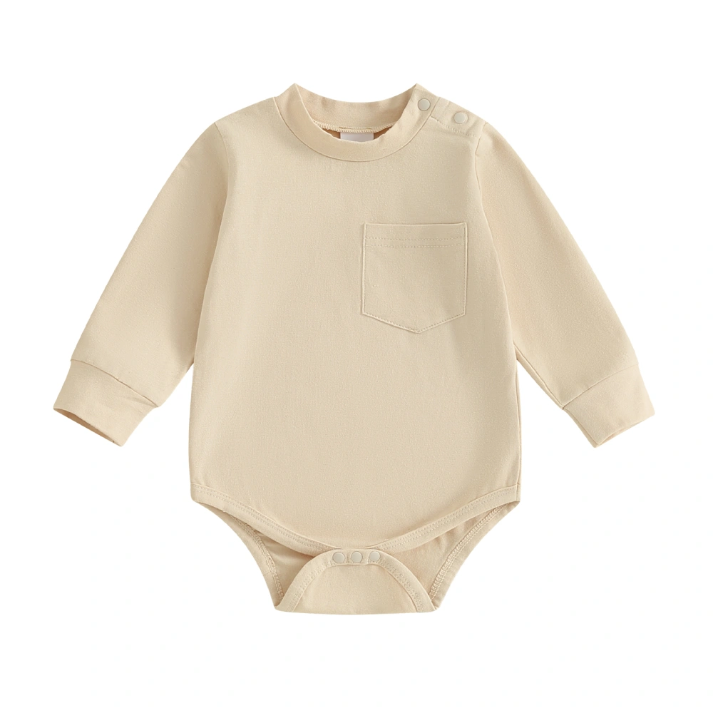 Infant Baby Boy Girl Round Neck Long Sleeve Romper with Front Pocket  