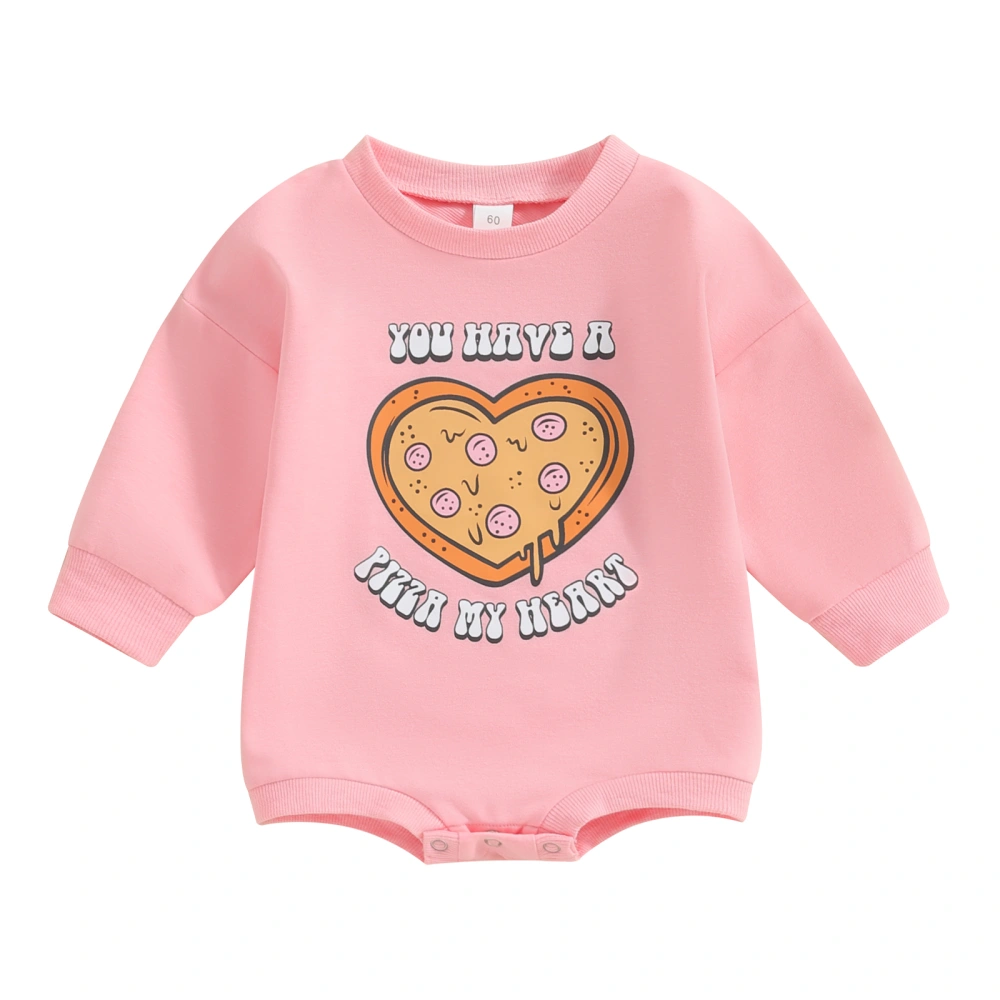 Baby Girl Valentine’s Day Romper Cute Pizza Print Long Sleeve Bodysuit